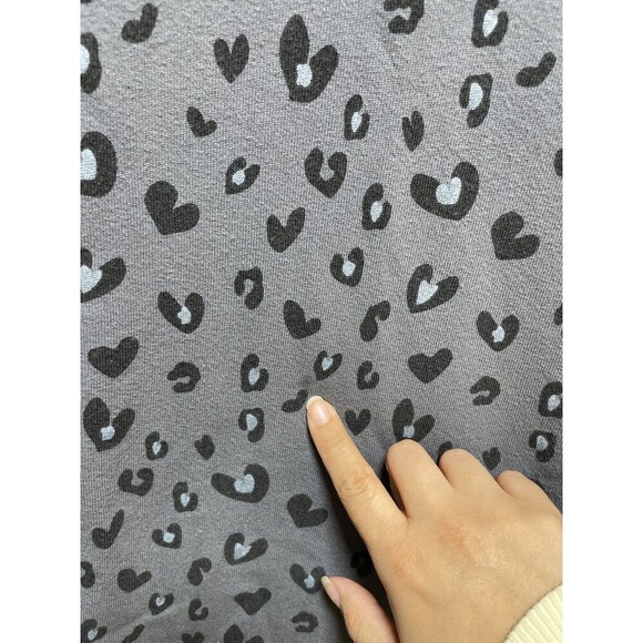 Monrow Sweatshirt Women’s Large Gray Black Leopard Print Pullover Crew Neck - Picture 6 of 8